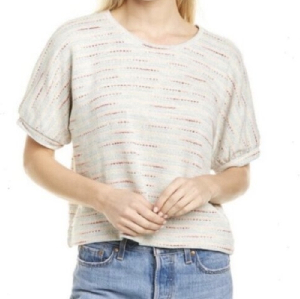 Madewell Textured Puff Sleeve Knit Boxy Top in Ivory with Subtle Multi Specks M
